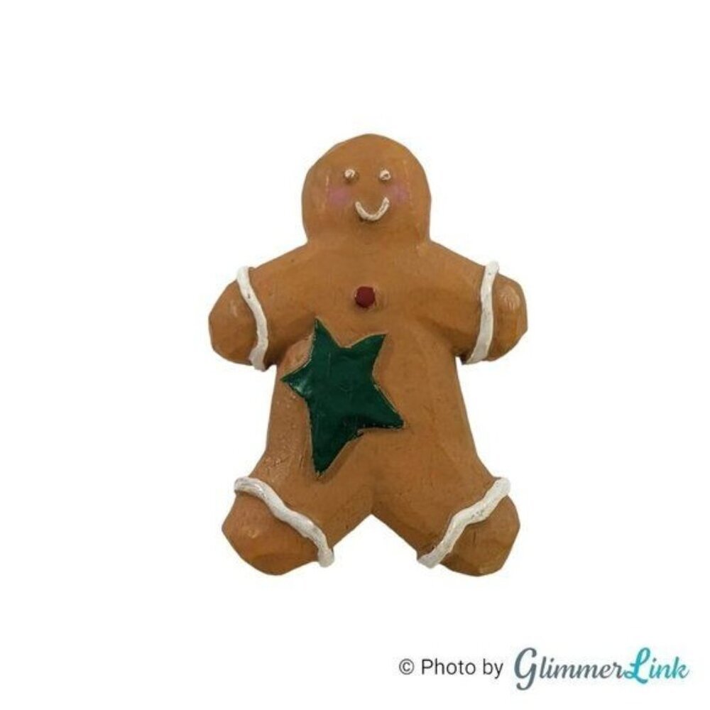 Vintage Gingerbread Man Brooch Christmas Holiday Resin Figural Pin
